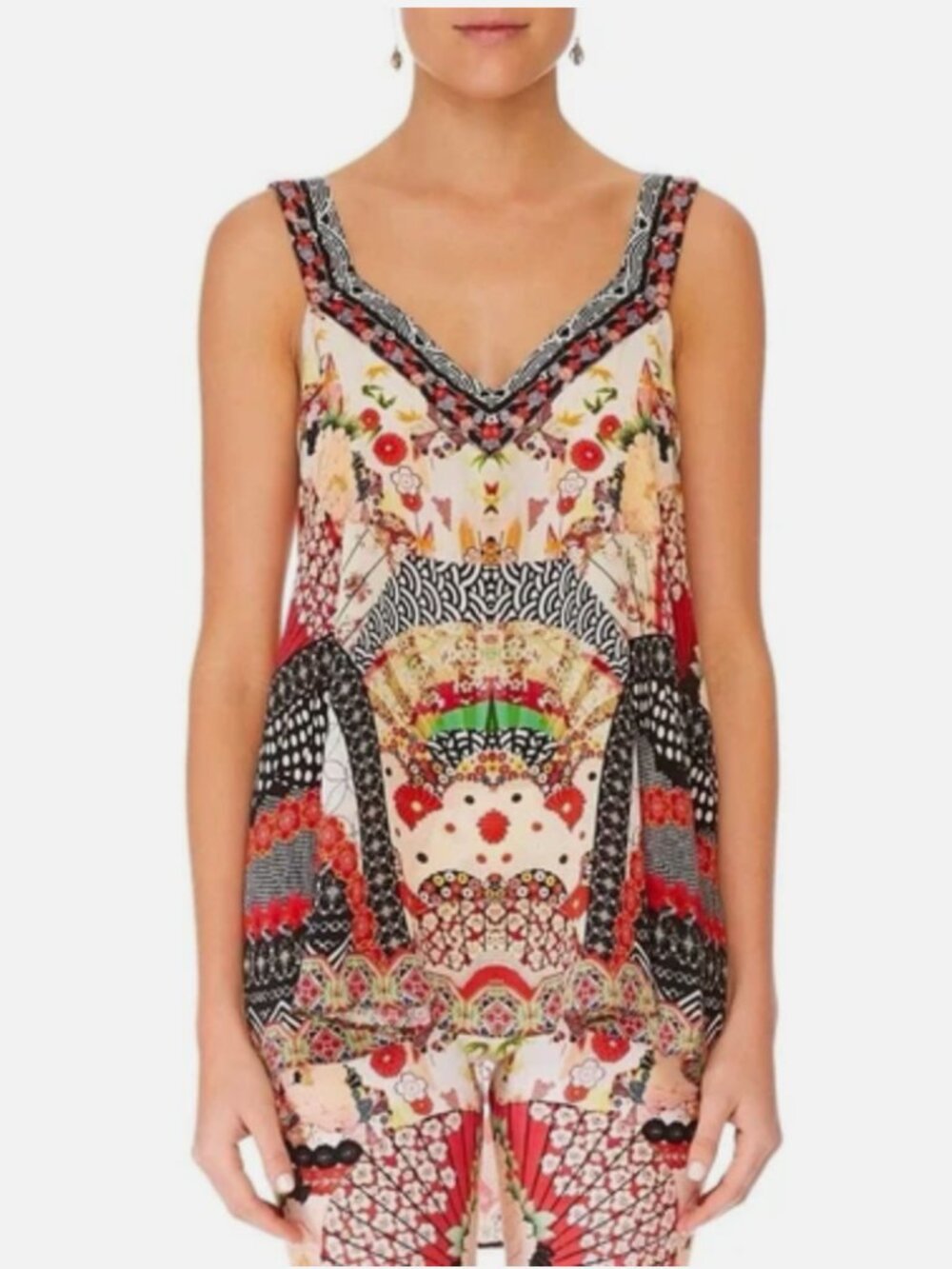 Camilla Vintage Vixen Floral Patchwork V-Neck Silk Cami Top